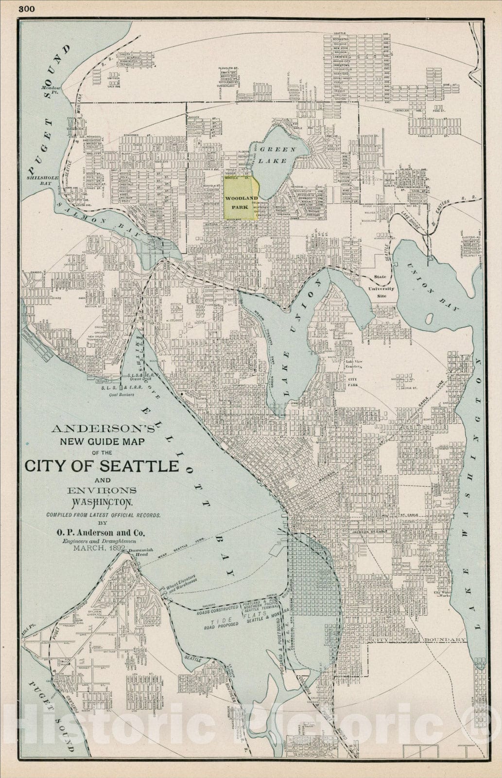 Historic Map : Anderson's New Guide Map of the City of Seattle and Environs., c1900, George F. Cram, Vintage Wall Art