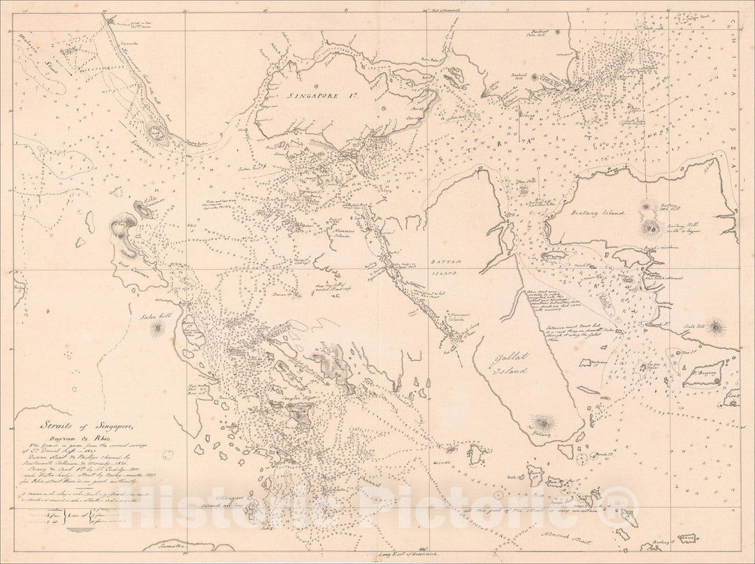 Historic Map : Straits of Singapore, Durian and Rhio, c1841, Anonymous, Vintage Wall Art