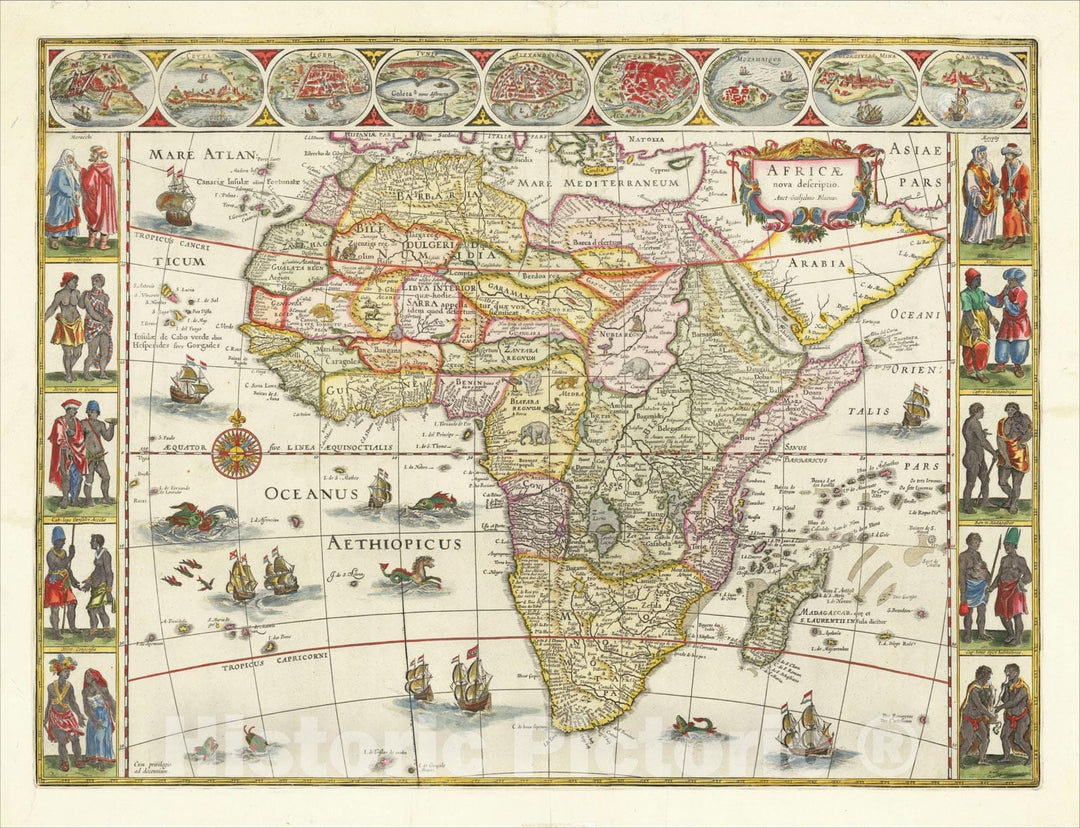 Historic Map : Africae nova descriptio , c1663, Willem Janszoon Blaeu, Vintage Wall Art