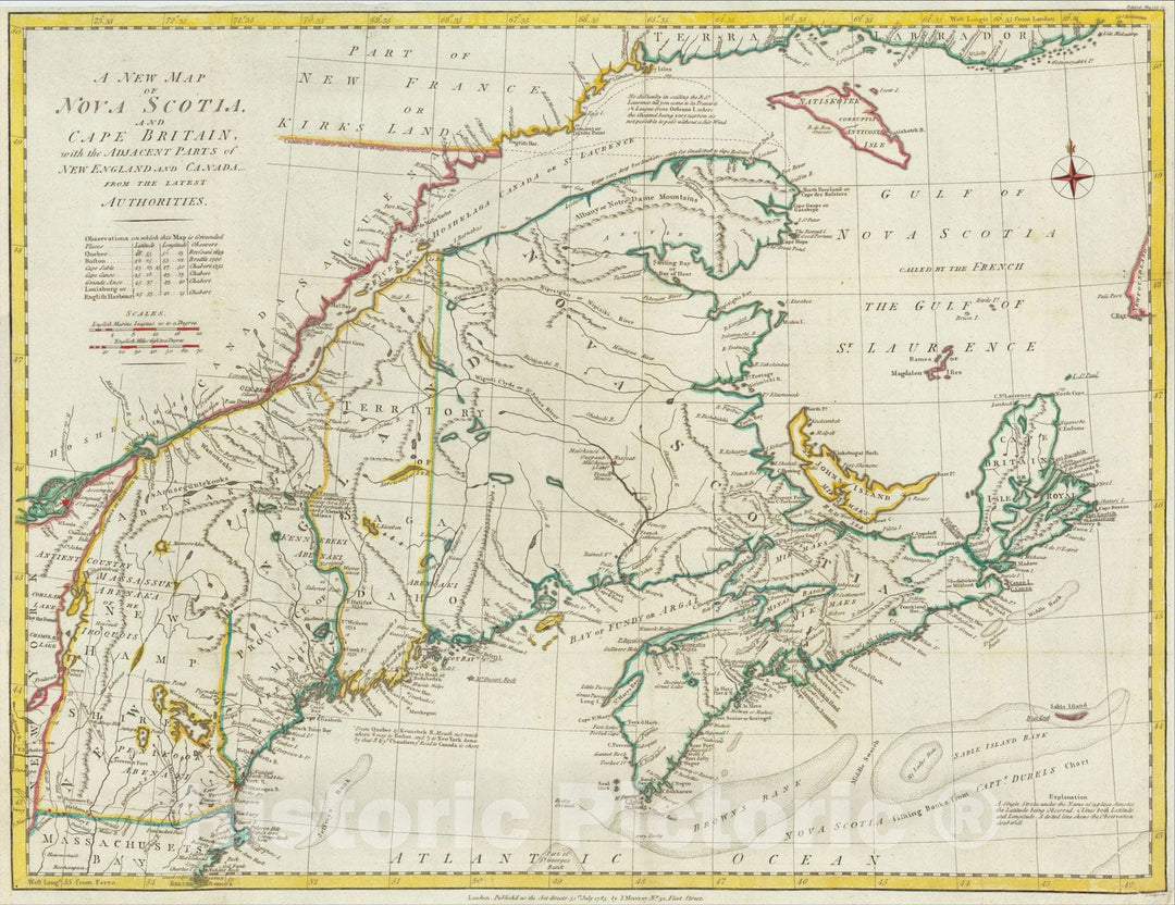 Historic Map : A New Map of Nova Scotia and Cape Britain, with the Adjacent Parts of New England and Canada, From The Latest Authorities, 1785, John Murray, Vintage Wall Art