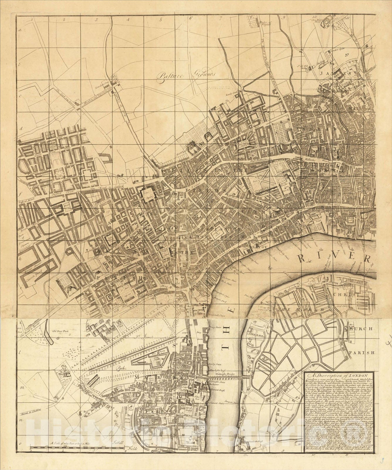 Historic Map : Plan of the City?s of London and Westminster and the Borough of Southwark, 1735, Thomas Jefferys, Vintage Wall Art