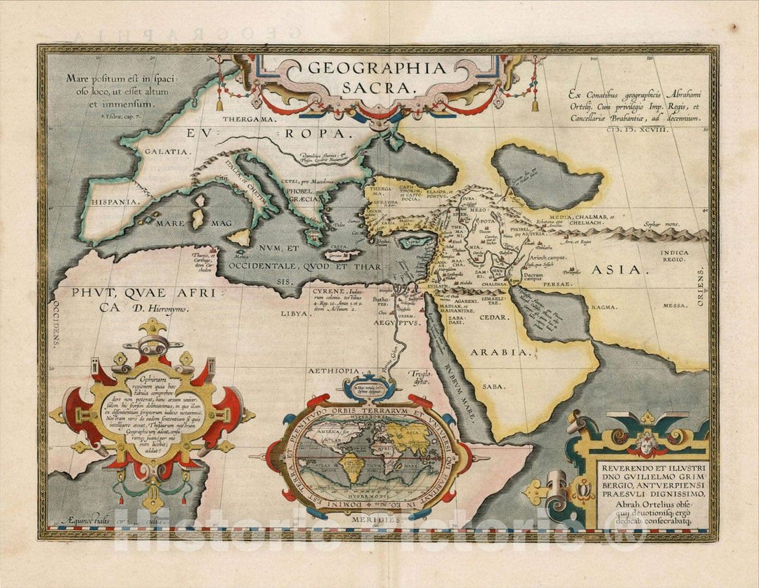 Historic Map : Geographia Sacra (Modern World Map Inset), 1598, , Vintage Wall Art