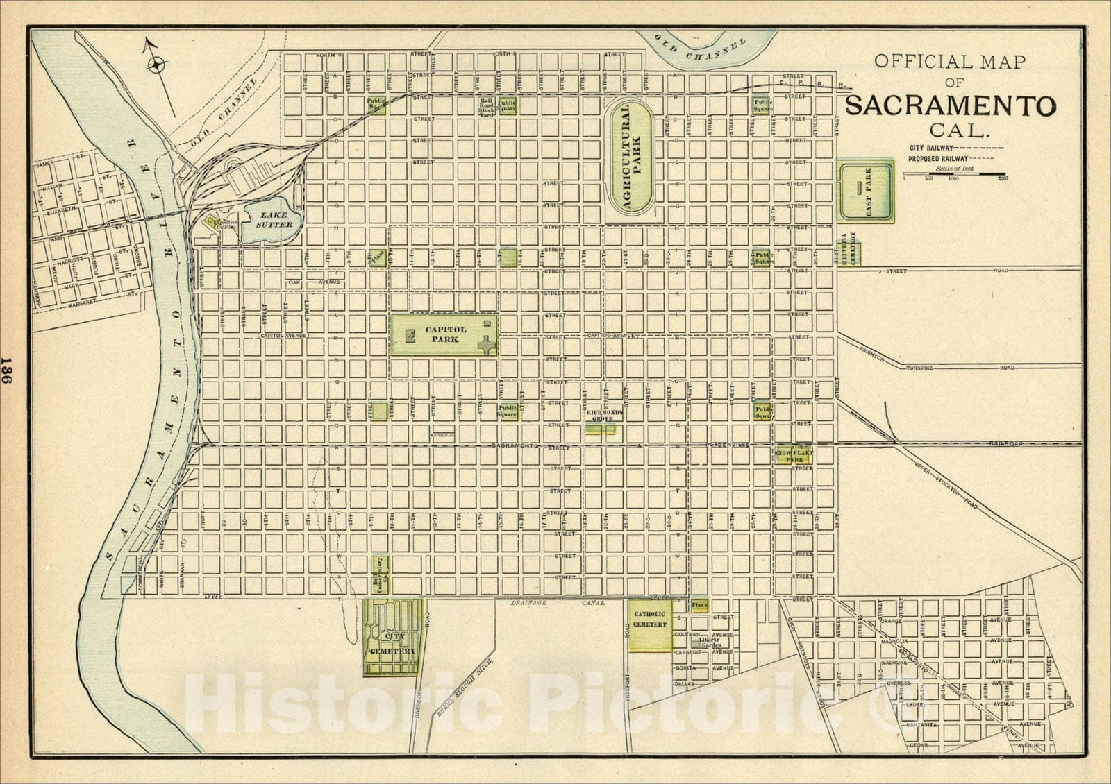 Historic Map : Official Map of Sacramento Cal., 1897, George F. Cram, Vintage Wall Art