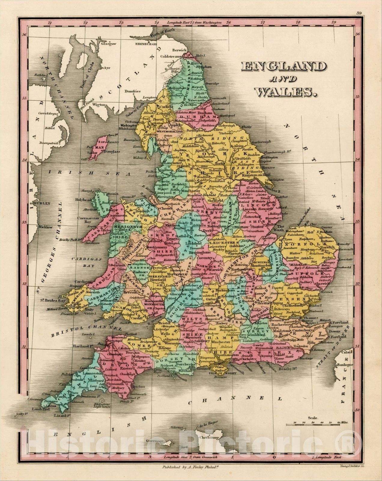 Historic Map : England and Wales, 1832, Anthony Finley, Vintage Wall Art