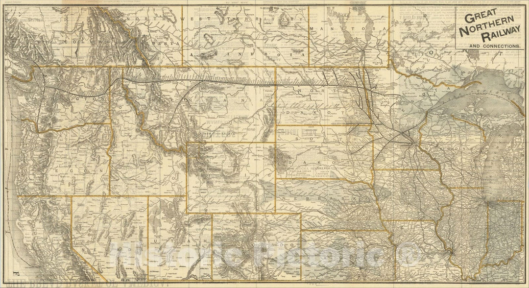 Historic Map : Great Northern Railway and Connections, Red River Valley, The Bread Basket of America!, c1892, Knight Leonard & Co., Vintage Wall Art