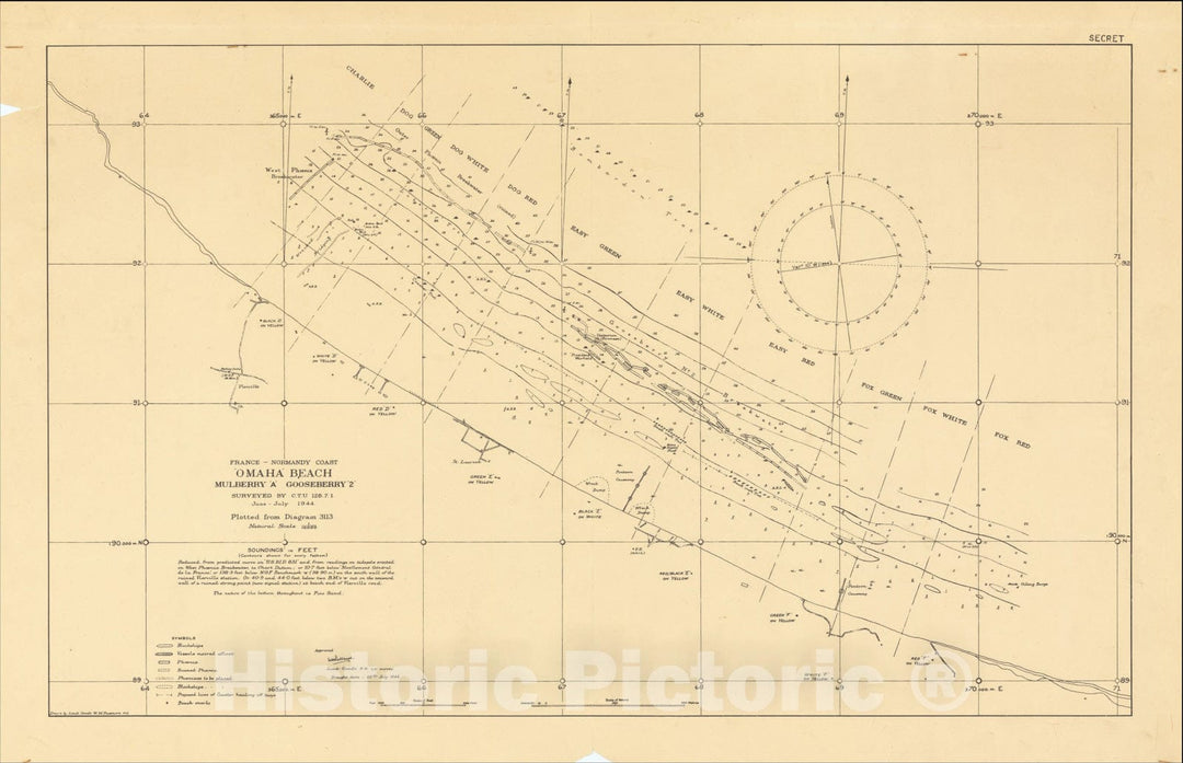 Historic Map : Second World War - Omaha Beach - Mulberry Harbor, 1944, W. M. Passmore, Vintage Wall Art