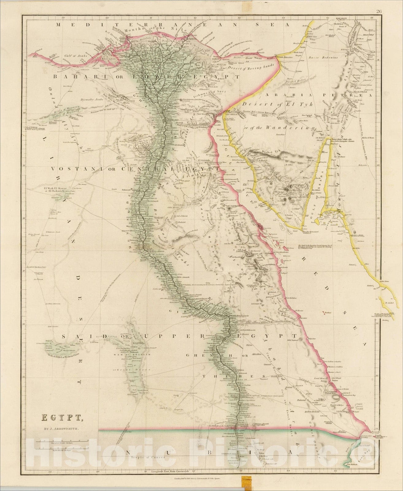 Historic Map : Egypt, c1842, John Arrowsmith, Vintage Wall Art