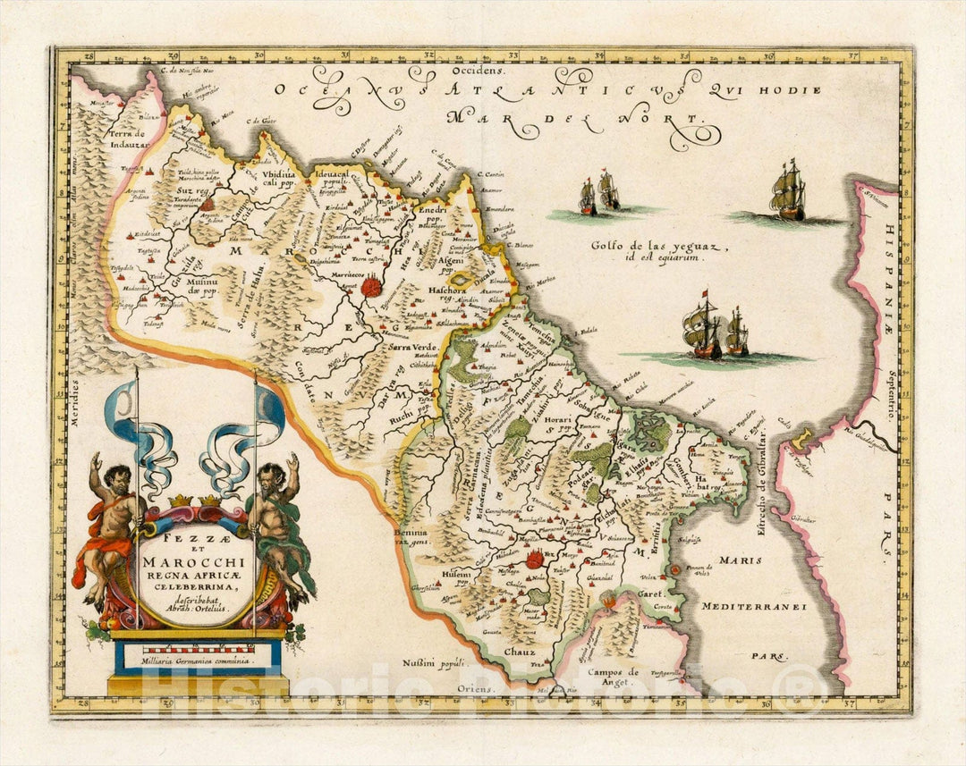 Historic Map : Fezzae et Marocchi Regna Africae Celeberrima, 1638, Mattheus Merian, Vintage Wall Art