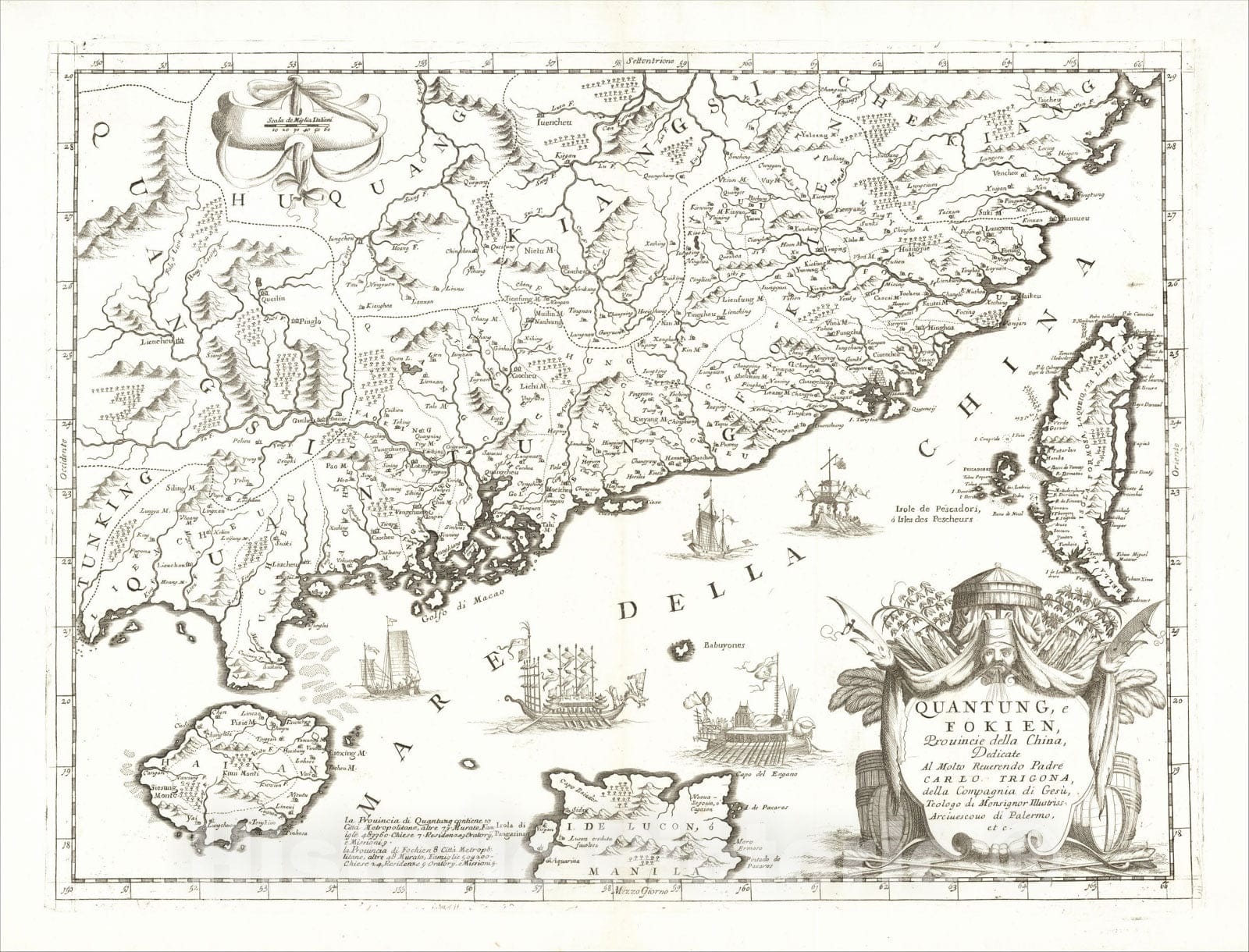 Historic Map : Quantung, e Fokien, Provincie della China, 1690, Vincenzo Maria Coronelli, Vintage Wall Art