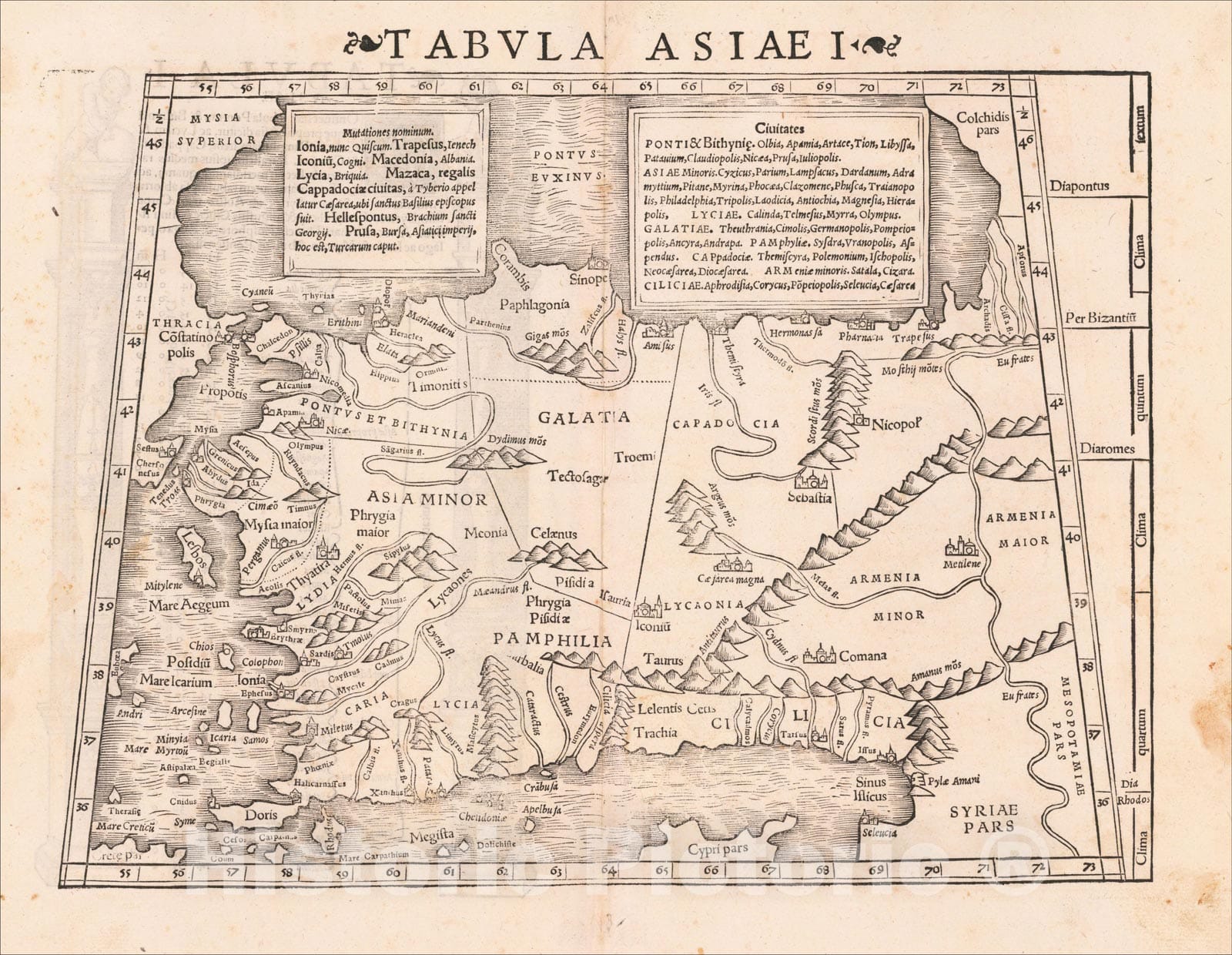 Historic Map : [Asia Minor] Tabula Asiae I, 1542, Sebastian M?nster, Vintage Wall Art