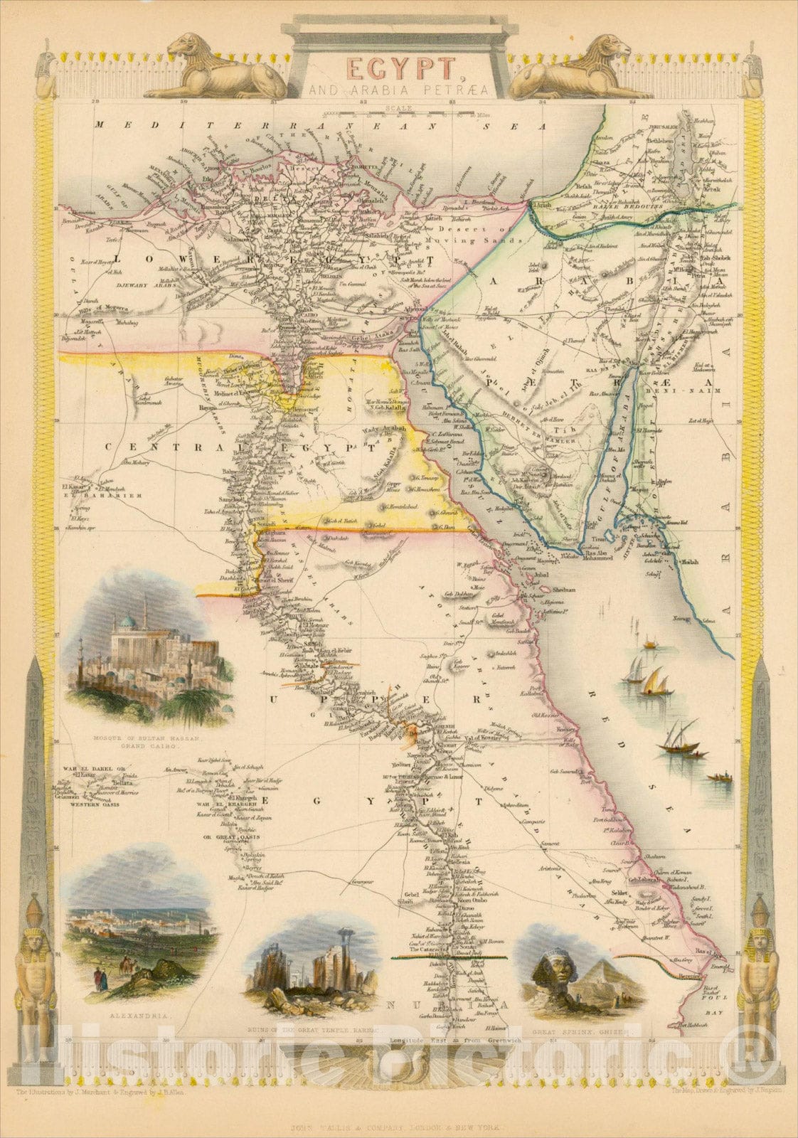 Historic Map : Egypt, And Arabia Petraea, 1851, John Tallis, v1, Vintage Wall Art