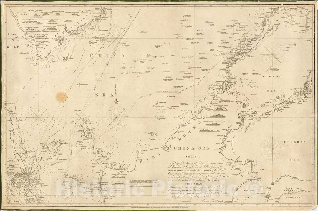 Historic Map : China Sea Sheet 1 (Singapore, Siam, Cambodia, Mindanao, Borneo), 1846, James Horsburgh, v1, Vintage Wall Art