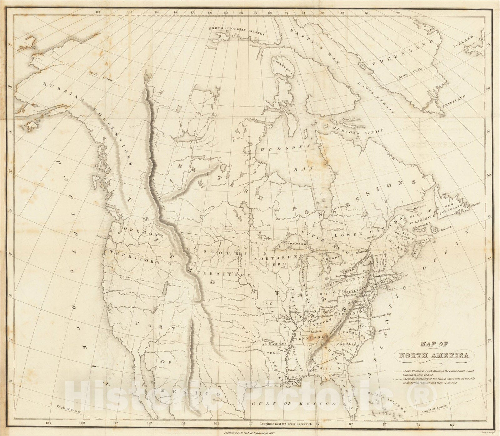 Historic Map : Map of North America, 1833, , Vintage Wall Art