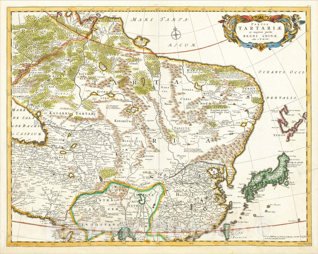 Historic Map : Tabula Tartariae et majoris partis Regni Chinae, 1680, Frederick De Wit, Vintage Wall Art