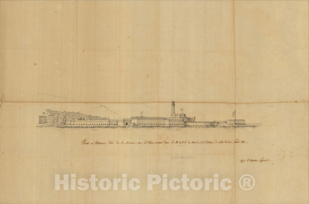 Historic Map : (Manuscript View - Algeria) Birdseye View of the Lighthouse and Fortifications of Algiers, c1827, Capitaine Signouret, Vintage Wall Art