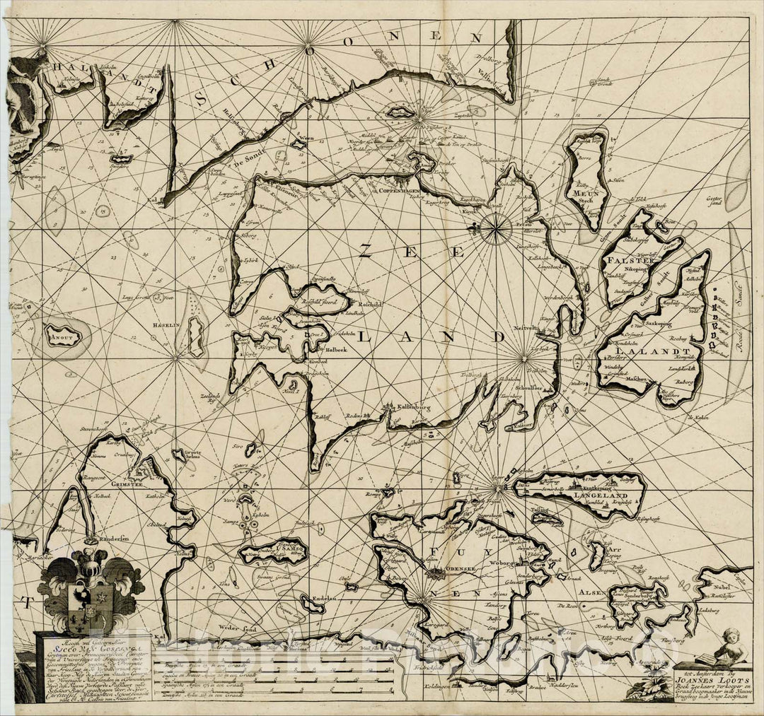 Historic Map : [Sea Chart Fragment -- Zeeland and Coast of Denmark and Sweden], c1700, Johannes Loots, Vintage Wall Art