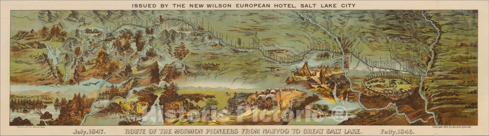 Historic Map : Route of the Mormon Pioneers From Nauvoo To Great Salt Lake. Feb'y 1846 July, 1847., , Vintage Wall Art