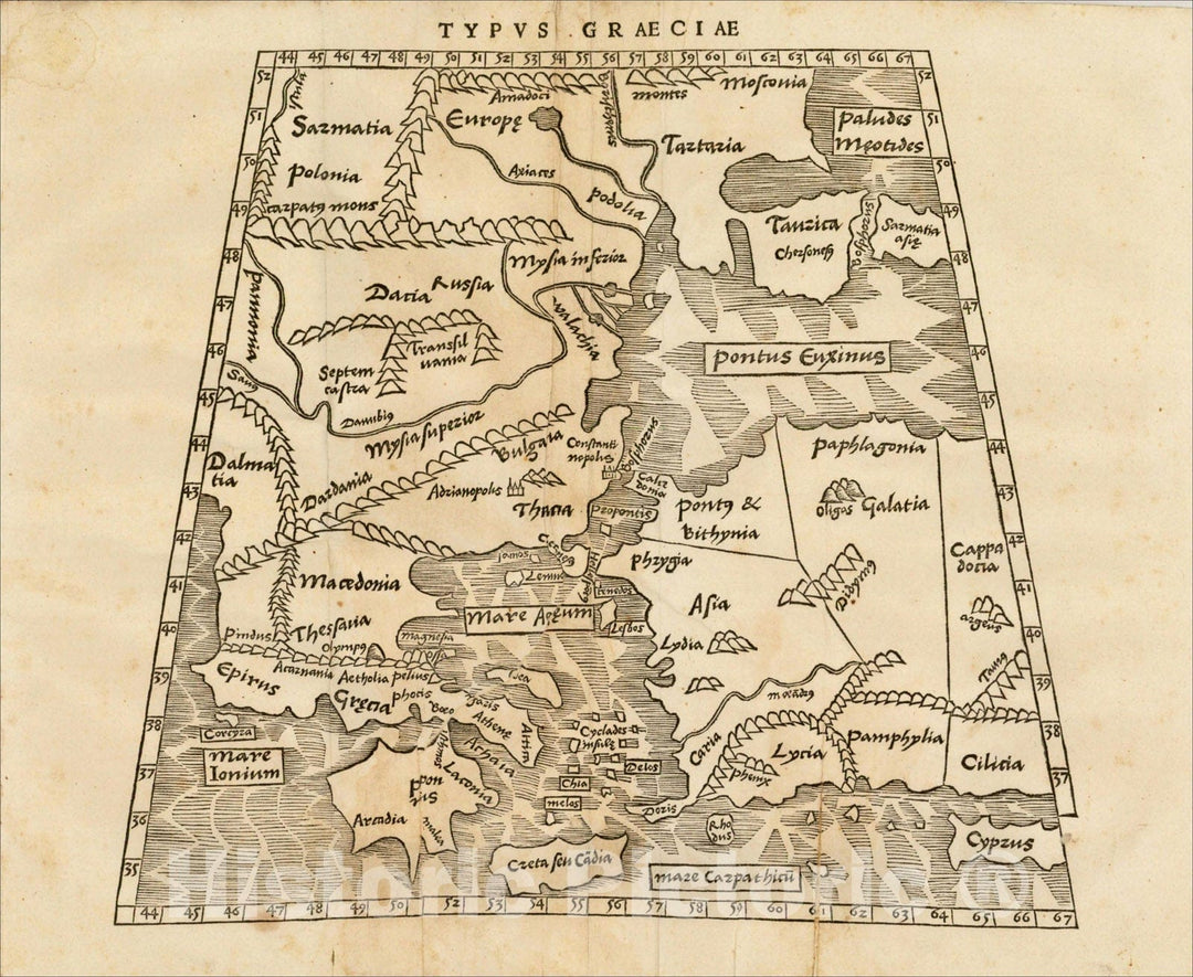 Historic Map : Typus Graeciae (with Turkey, Cyprus & Black Sea)), 1538, Caius Julius Solinus, Vintage Wall Art