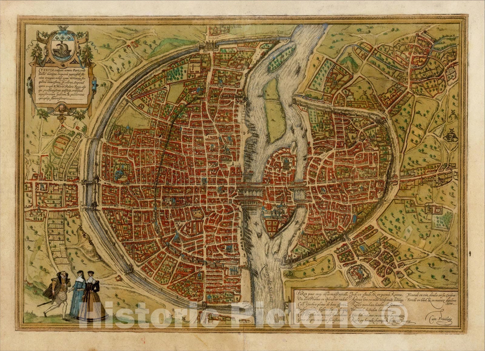 Historic Map : [Paris] Lutetia vulgari Nomine Paris, Urbs Galliae Maxima . . ., 1572, Georg Braun, v1, Vintage Wall Art