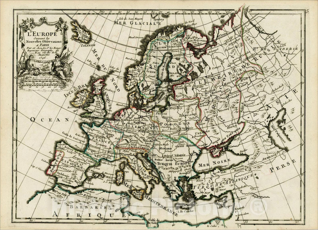 Historic Map : L'Europe Suivant les Nouvelles Observations, 1746, 1746, George Louis Le Rouge, Vintage Wall Art