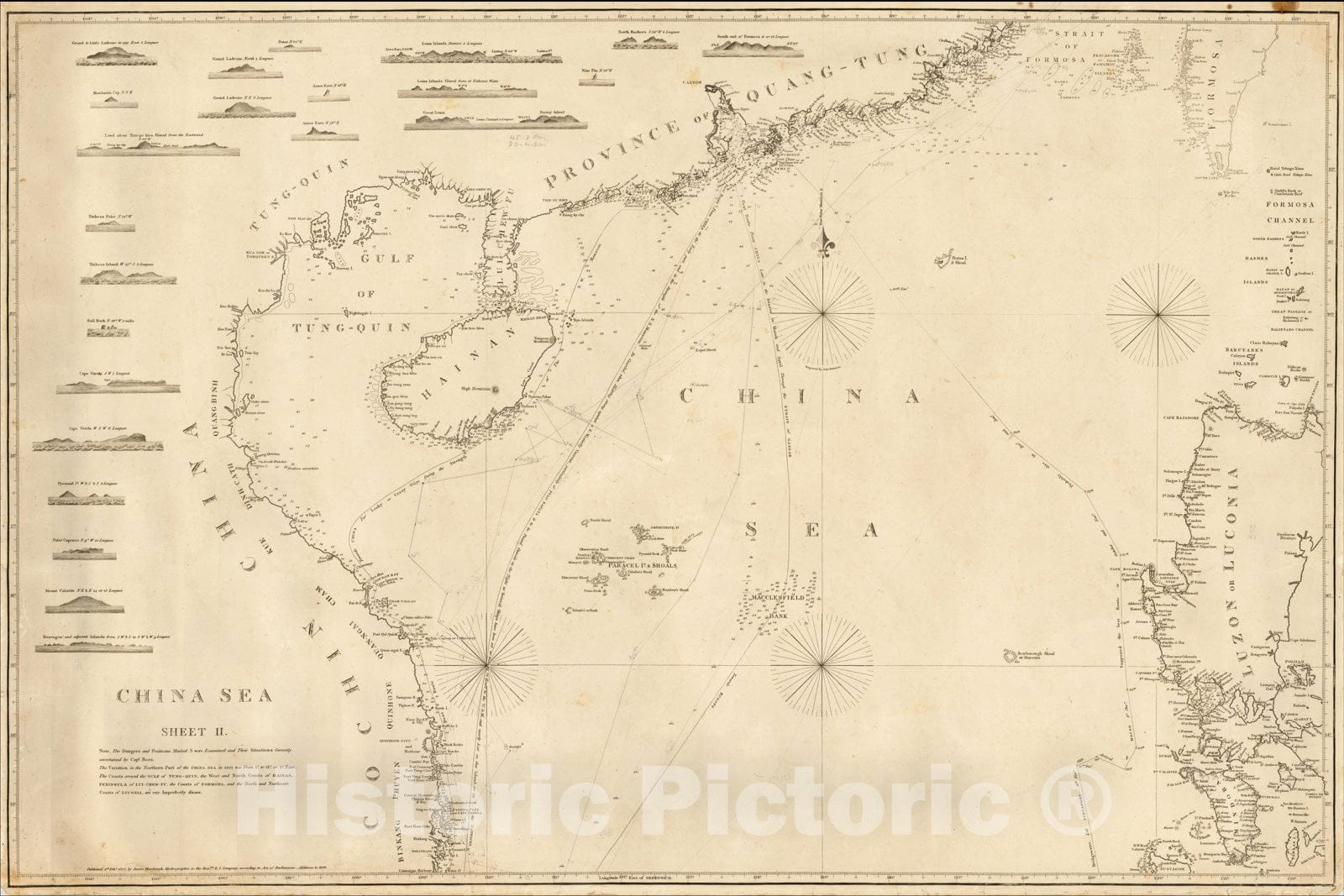 Historic Map : China Sea Sheet II, 1823, Additions to 1848 (Hong Kong, Taiwan, Philippines, etc), 1842, James Horsburgh, Vintage Wall Art