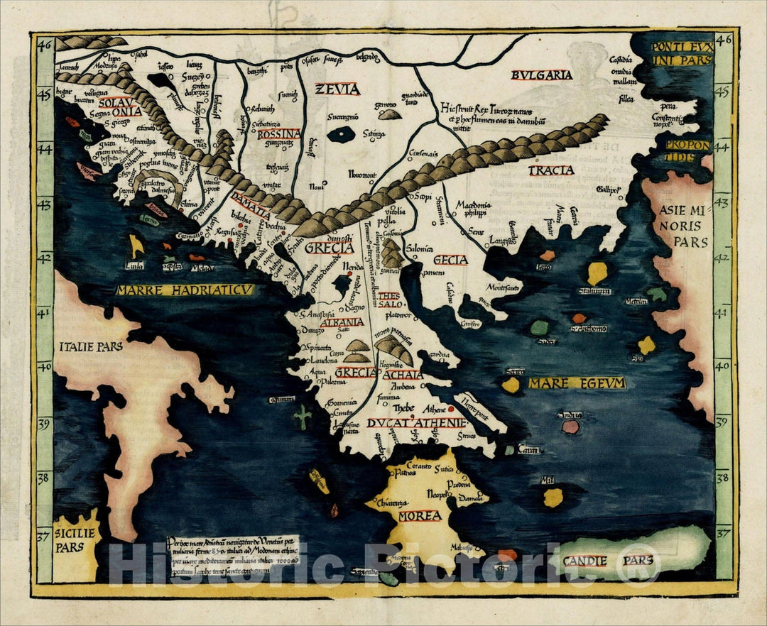 Historic Map : [Modern Greece], 1522, Lorenz Fries, Vintage Wall Art