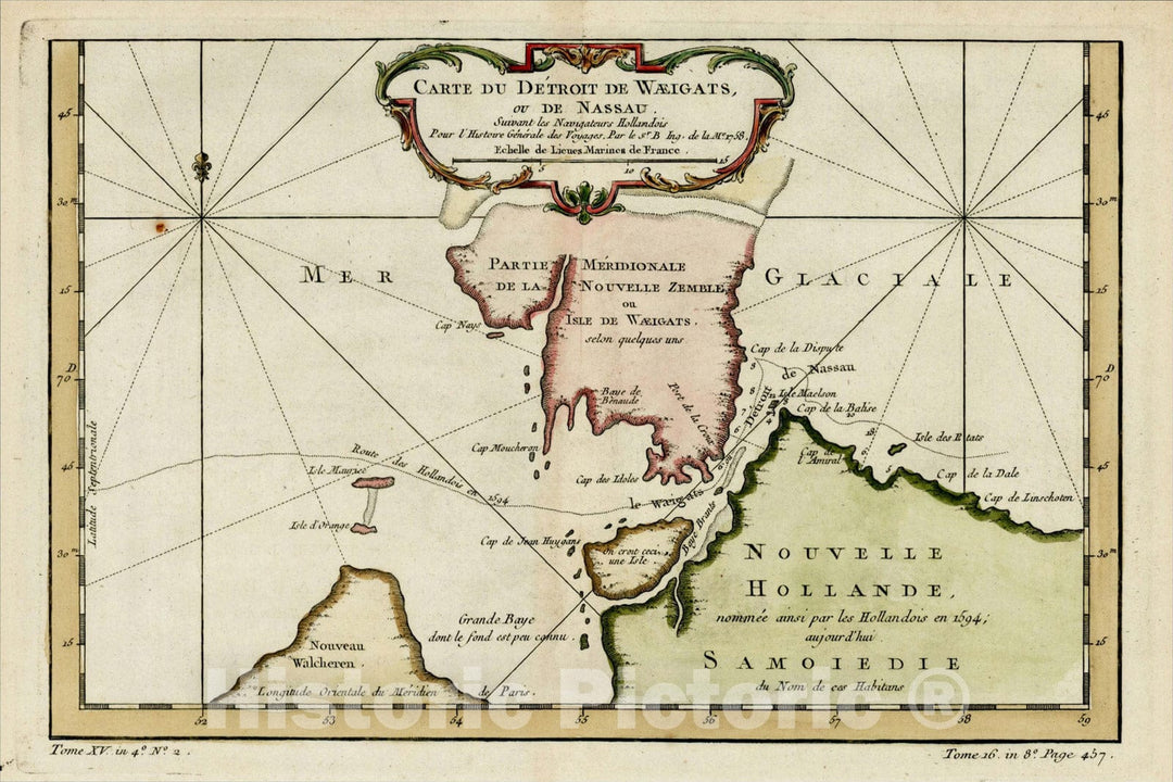 Historic Map : Carte Du Detroit de Waeigats ou De Nassau, 1758, 1764, Jacques Nicolas Bellin, Vintage Wall Art