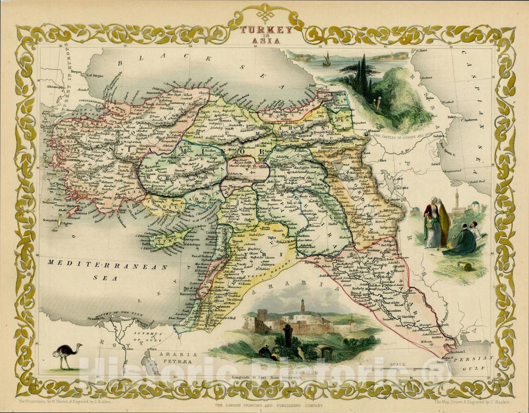 Historic Map : Turkey in Asia [with Cyprus], 1851, John Tallis, v1, Vintage Wall Art