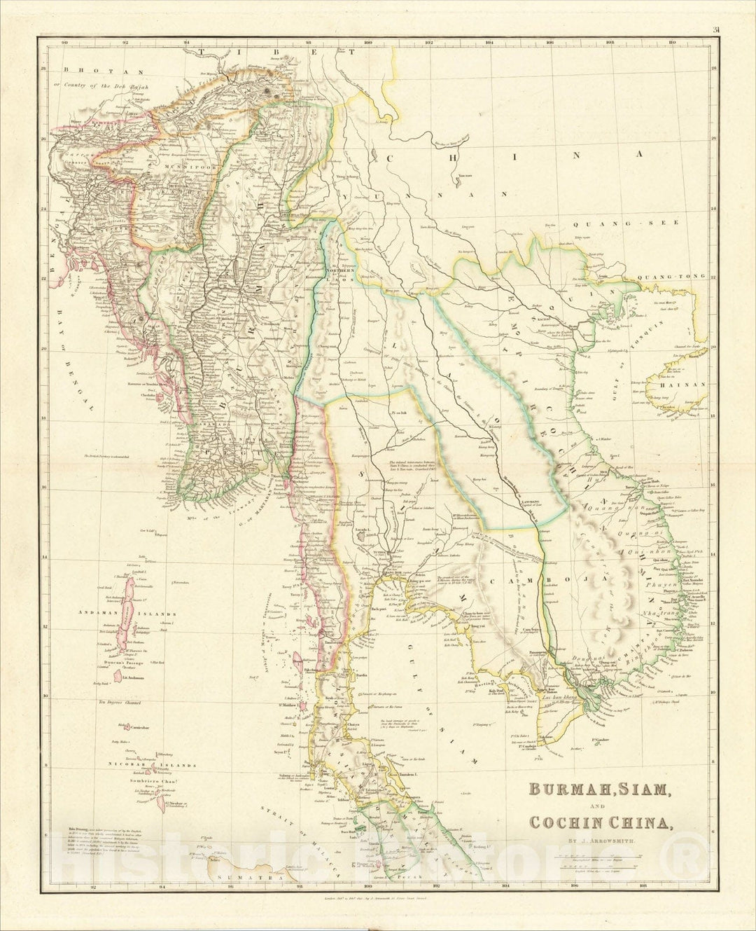 Historic Map : Burmah, Siam and Cochin China, 1832, John Arrowsmith, Vintage Wall Art