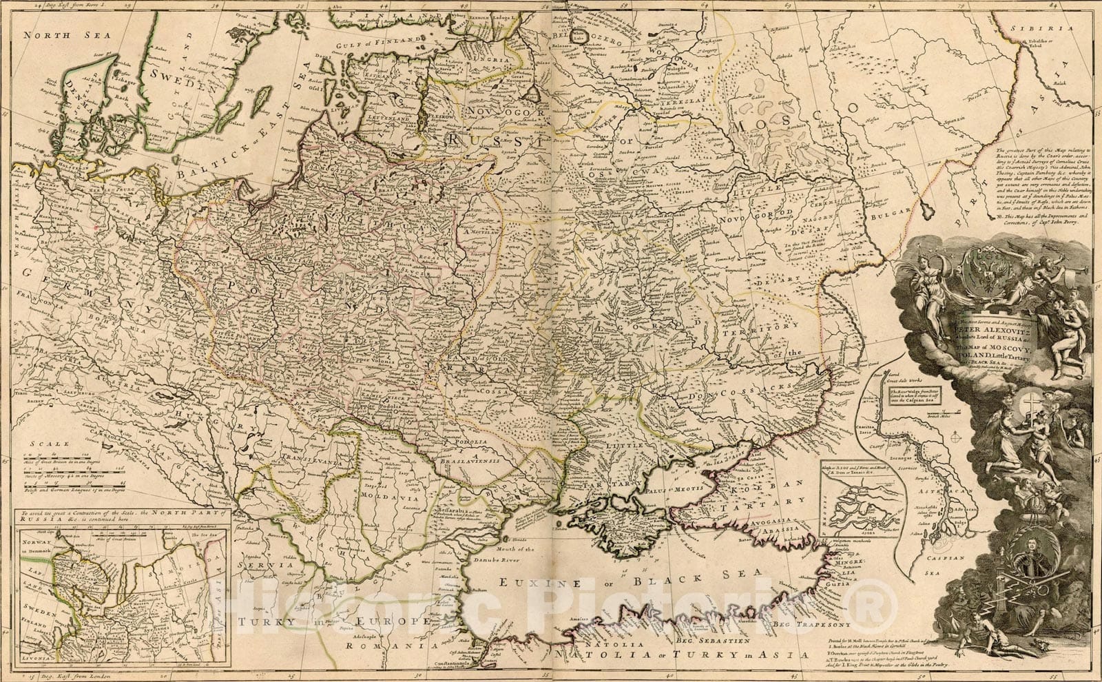 Historic Map : Moscow, Poland, Little Tartary, and ye Black Sea, c1729, , Vintage Wall Art