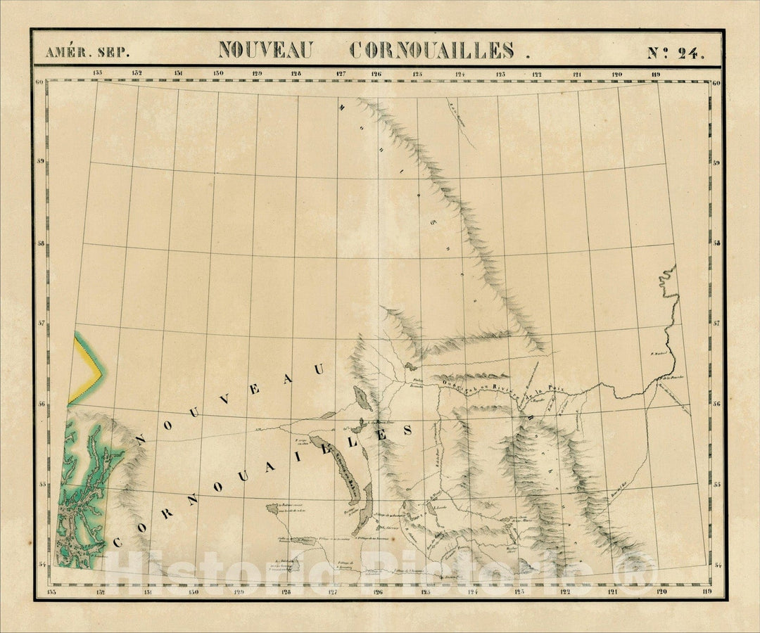 Historic Map : Amer. Sep. No. 24. Nouveau Cornouailles [Prince Rupert, Babine Lake &c], 1825, , Vintage Wall Art