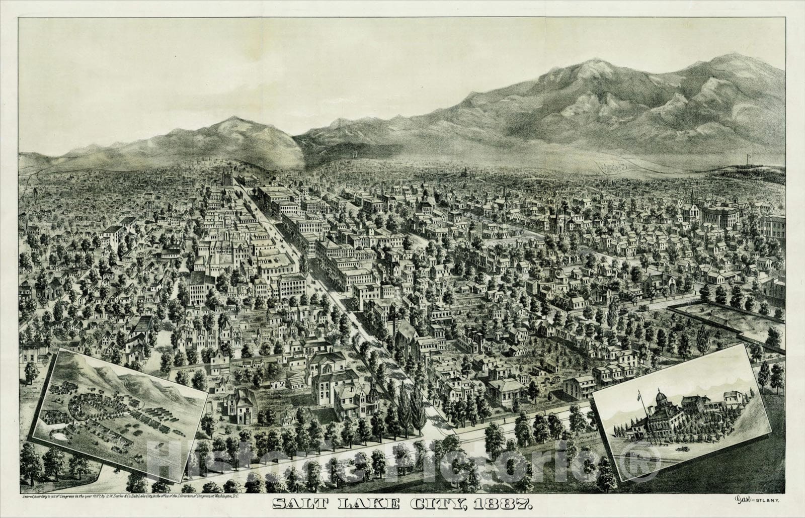 Historic Map : Salt Lake City, 1887., 1887, Augustus Gast, Vintage Wall Art