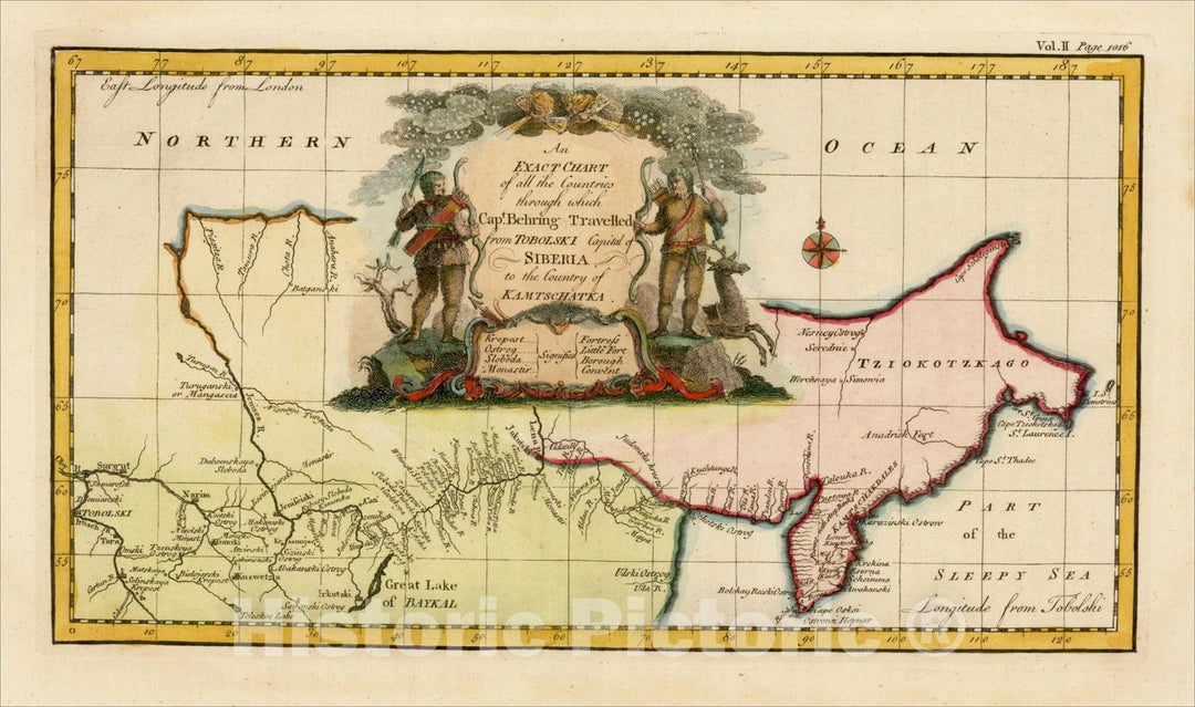 Historic Map : An Exact Chart of Tobolski, Capital of Siberia to the Country of Kamtschatka, 1744, v1, Vintage Wall Art