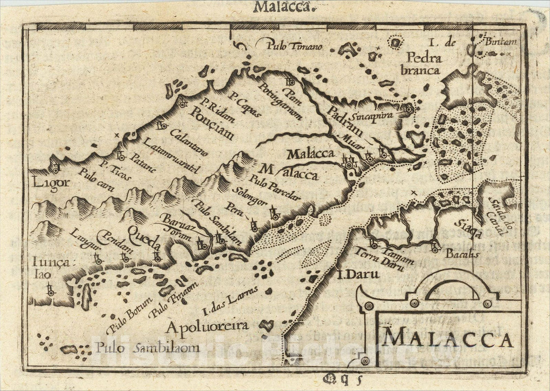 Historic Map : Malacca (Singapore named), 1600, Petrus Bertius, Vintage Wall Art