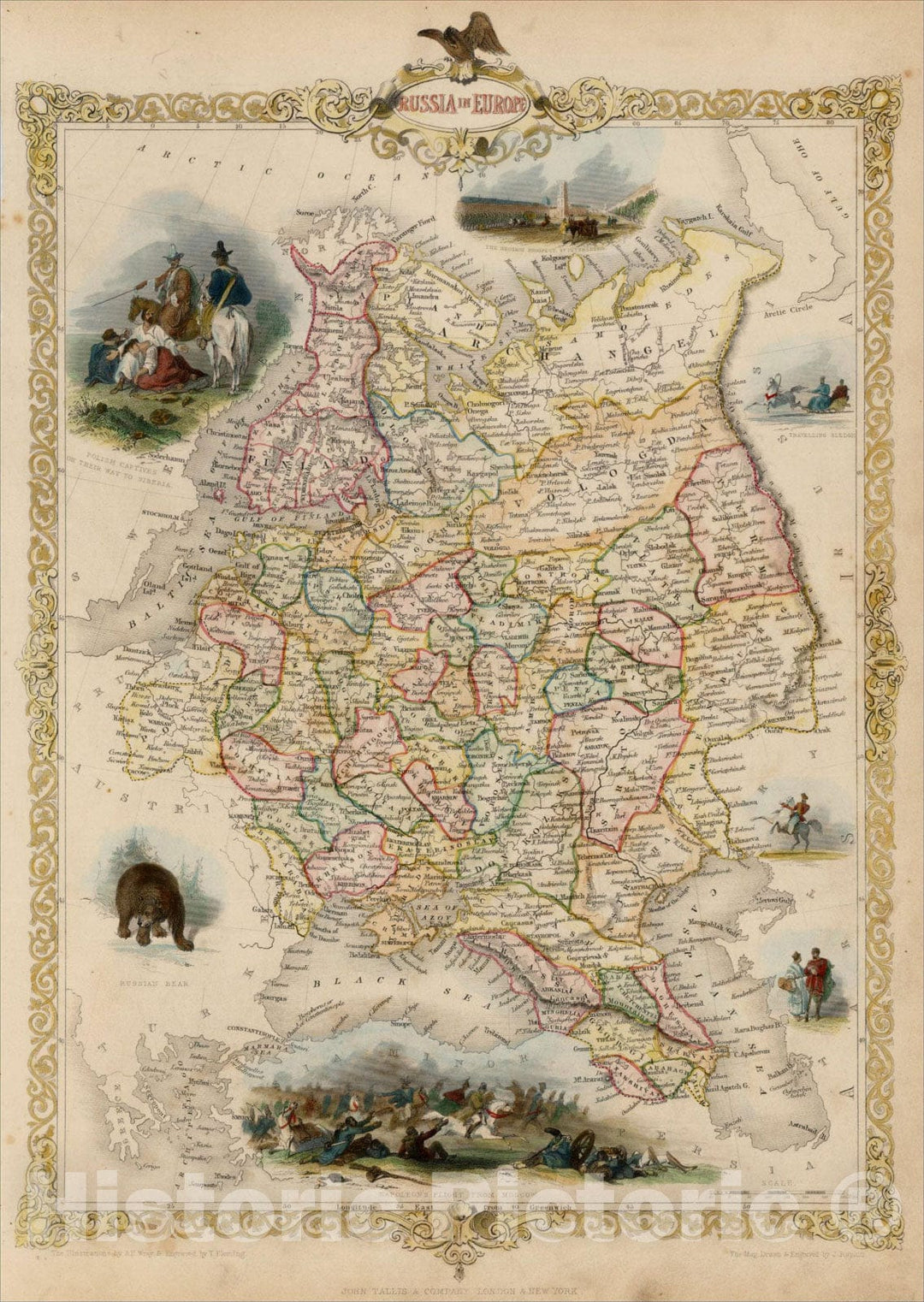 Historic Map : Russia in Europe, 1851, John Tallis, v1, Vintage Wall Art