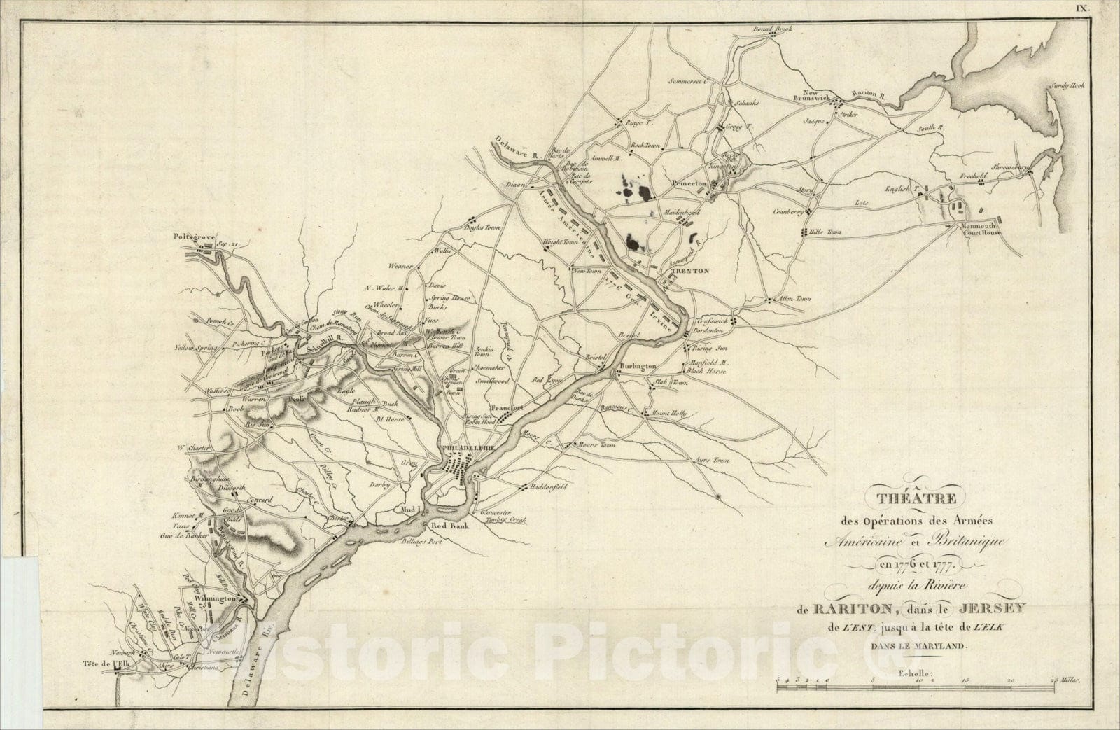 Historic Map : Theatre des Operations des Armess Americaine et Britanique en 1776 et 1777, depuis la Riviere de Rariton, 1807, John Marshall, Vintage Wall Art