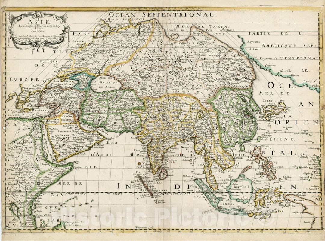 Historic Map : Asie, 1650 [with unusual depiction of the West Coast of North America and the Island of Corey], 1650, Nicolas Sanson, Vintage Wall Art