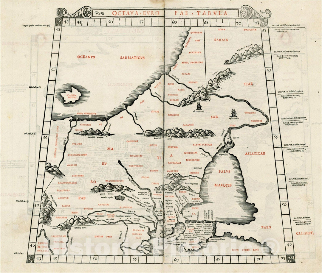 Historic Map : Octava Europae Tabula [Russia, Ukraine, Poland, Baltic], 1511, , Vintage Wall Art