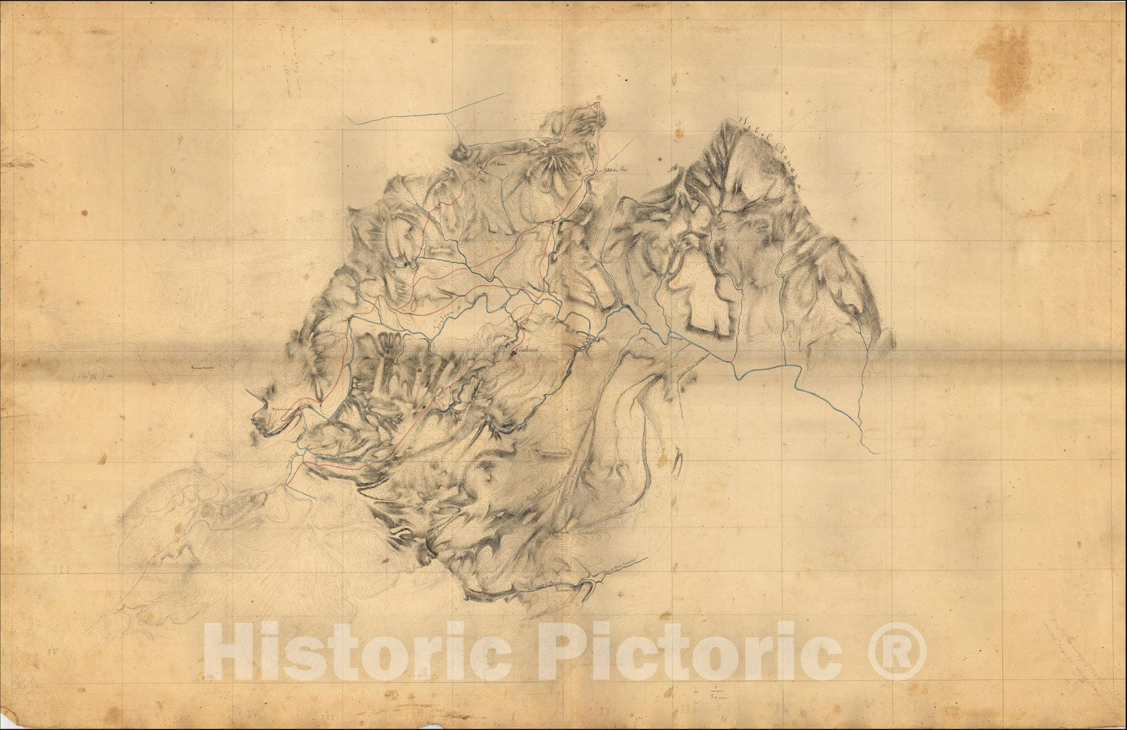 Historic Map : (Manuscript Map - Seybouse River, Guelma, Algeria), c1836, , Vintage Wall Art