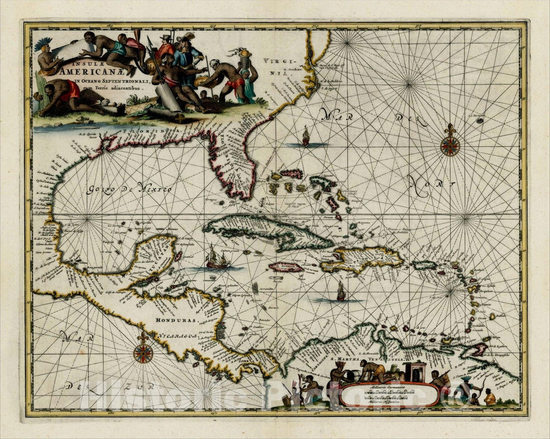 Historic Map : Insulae Americanae in Oceano Septentrionali cum Terris adiacentibus, 1671, John Ogilby, Vintage Wall Art