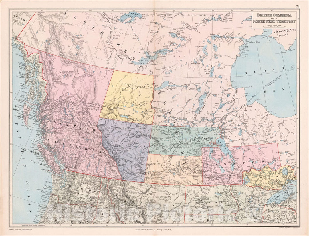 Historic Map : British Columbia and the North West Territory, 1888, Edward Stanford, Vintage Wall Art