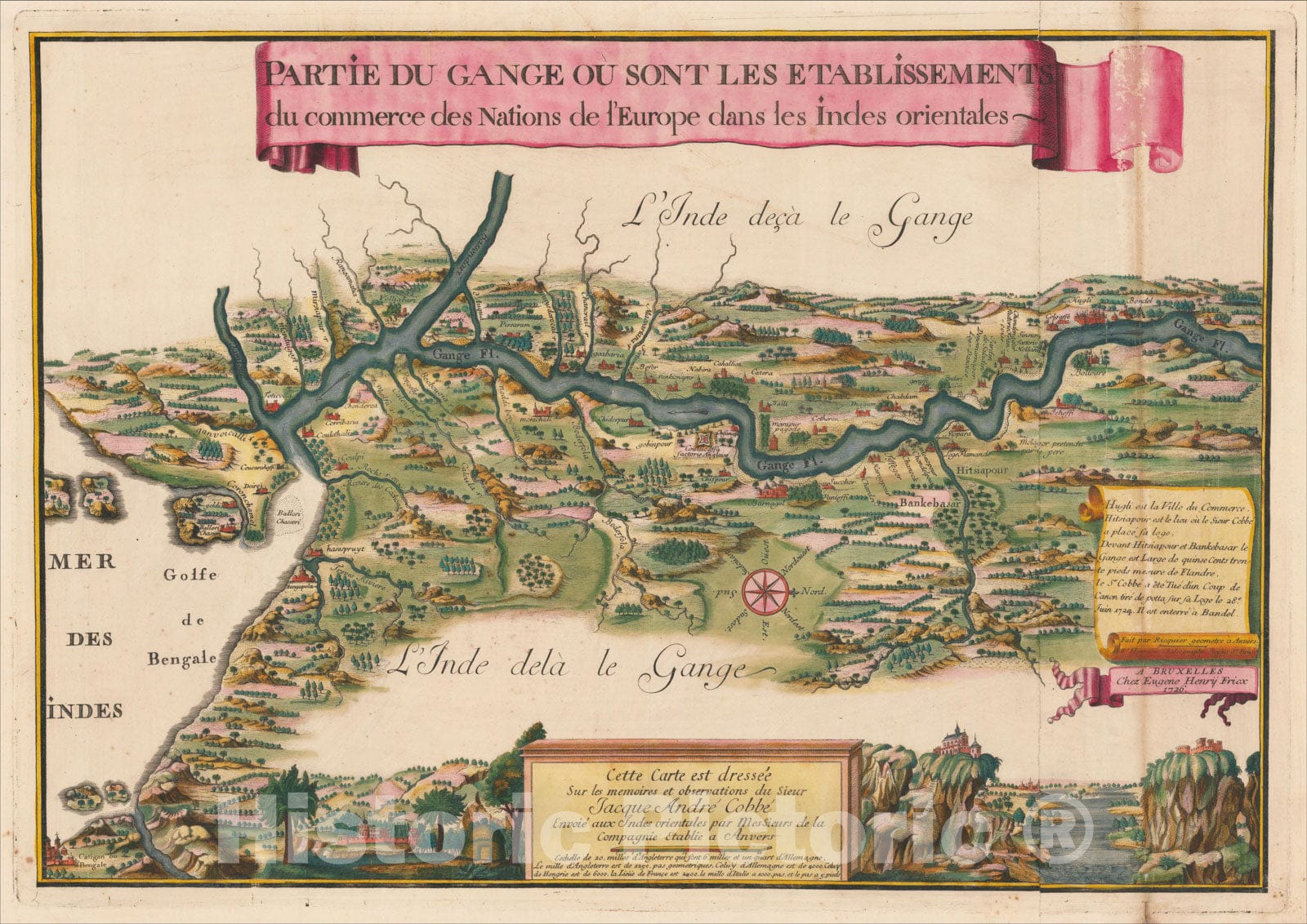 Historic Map : Partie Du Gange ou Sont Les Etablissements du commerce des Nations de l'Europe dans les Indes Orientales, 1726, 1726, Eugene Henri Fricx, Vintage Wall Art