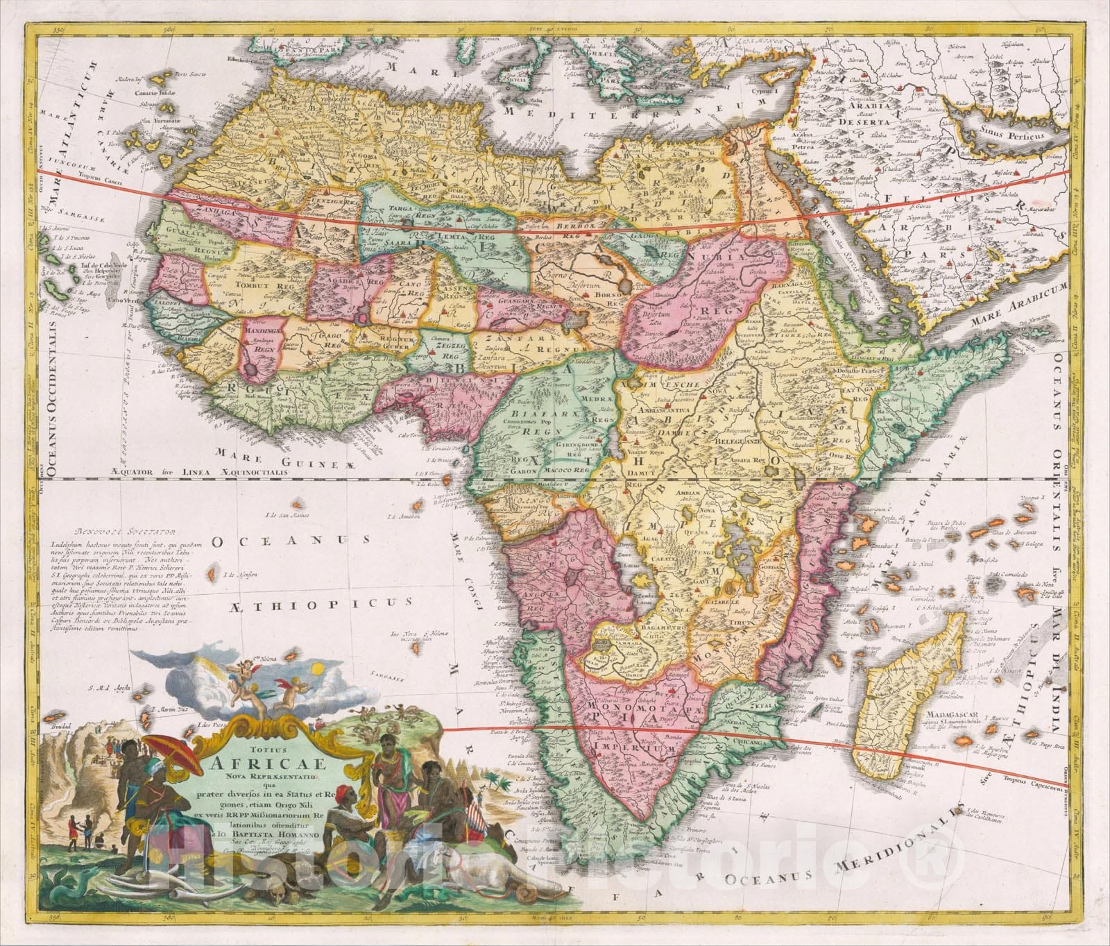 Historic Map : Totius Africae Nova Representatio qua praeter diverson in ea Status et Re guines , c1720, Johann Baptist Homann, Vintage Wall Art