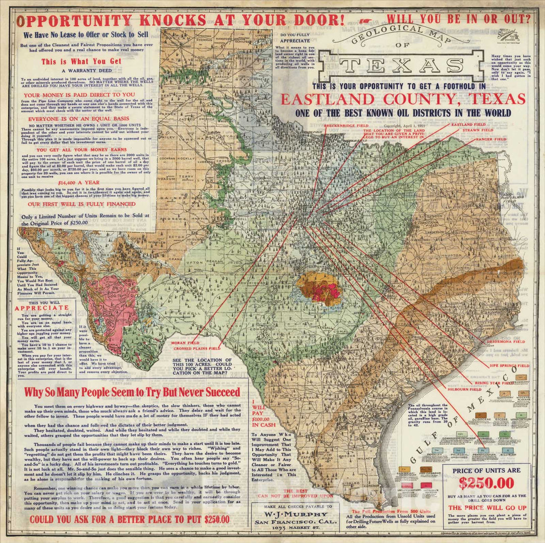 Historic Map : Geological Map of Texas, 1921, Standard Blue Print Map & Engineering Co., Vintage Wall Art