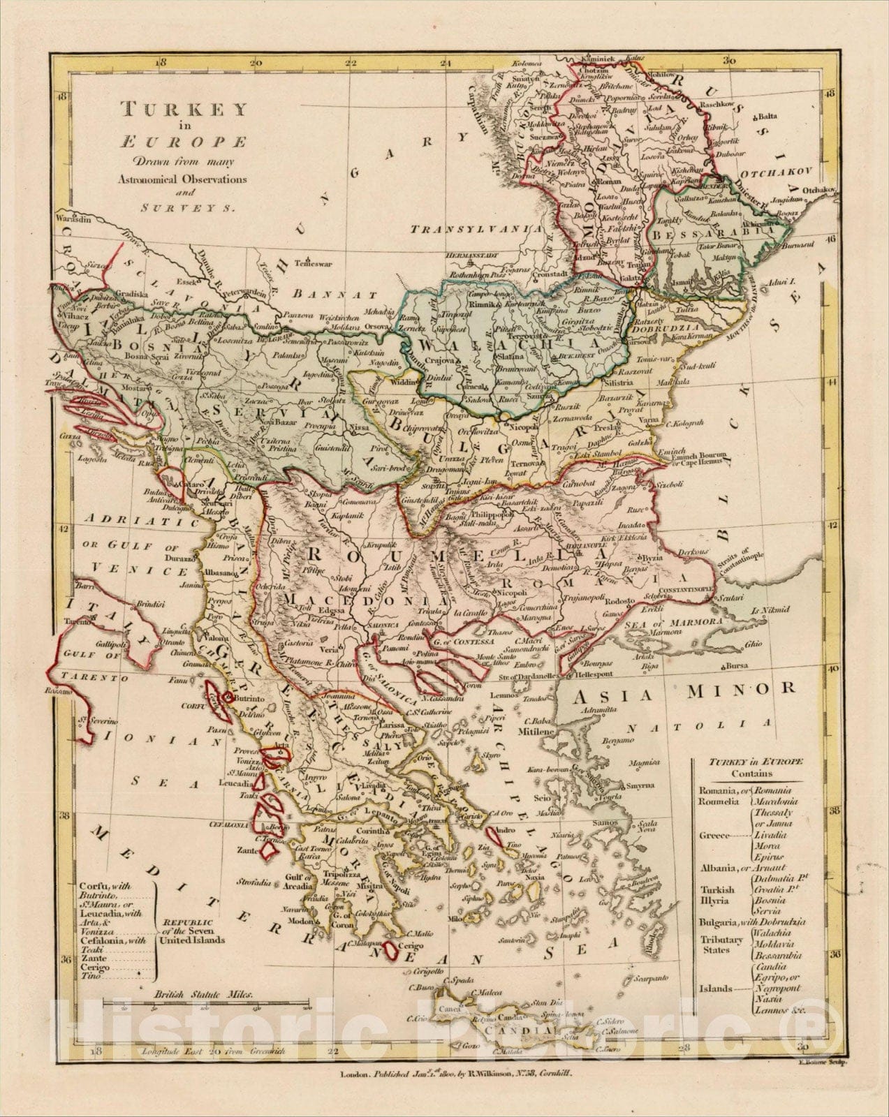 Historic Map : Turkey in Europe Drawn from many Astronomical Observations and Surveys, 1800, Robert Wilkinson, Vintage Wall Art