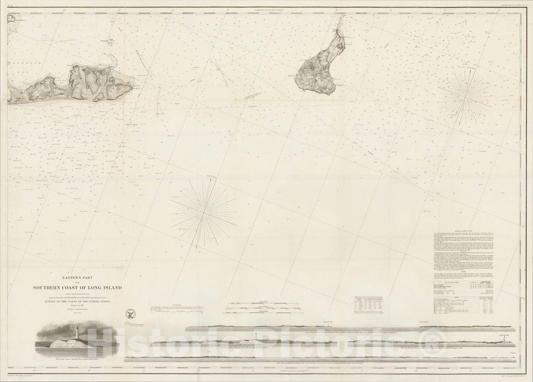 Historic Map : Eastern Part of the Southern Coast of Long Island, 1857, United States Coast Survey, Vintage Wall Art