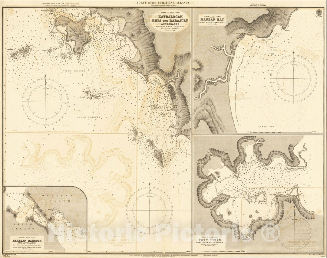 Historic Map : Ports in the Philippine Islands From Spanish Government Surveys, 1891, British Admiralty, Vintage Wall Art