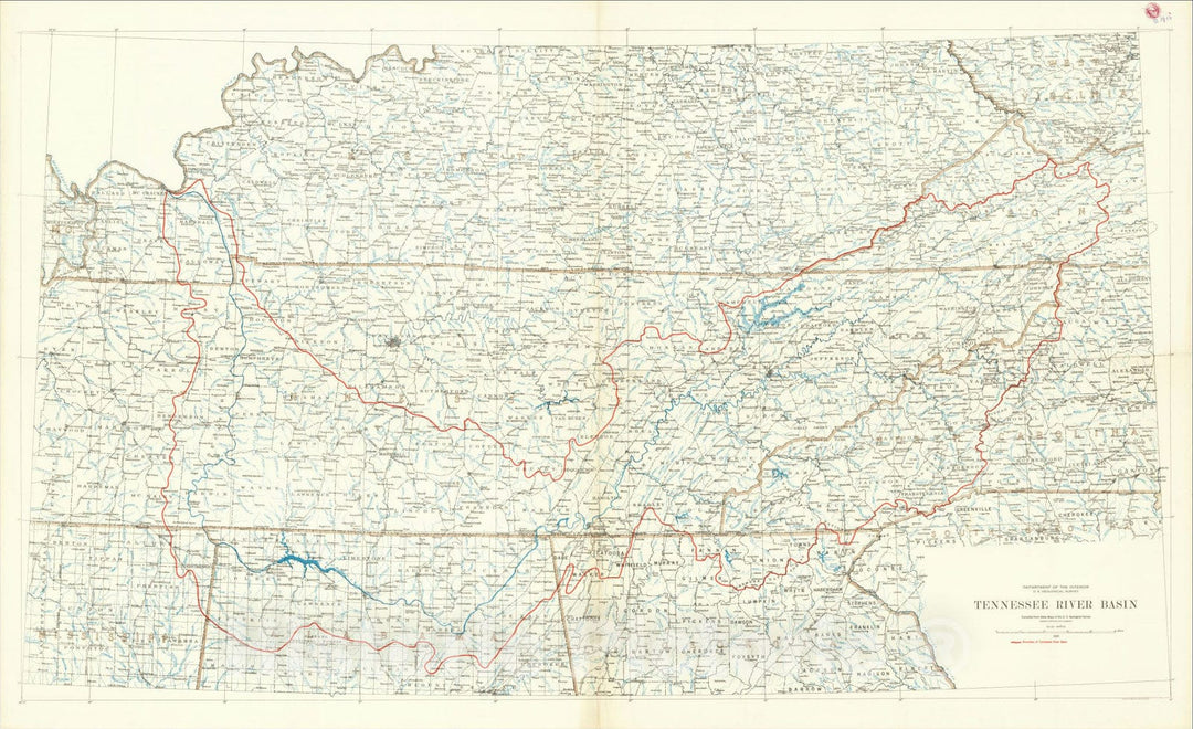 Historic Map : Tennessee River Basin Compiled from State Maps of the U.S. Geological Survey, 1933, 1933, U.S. Geological Survey, Vintage Wall Art