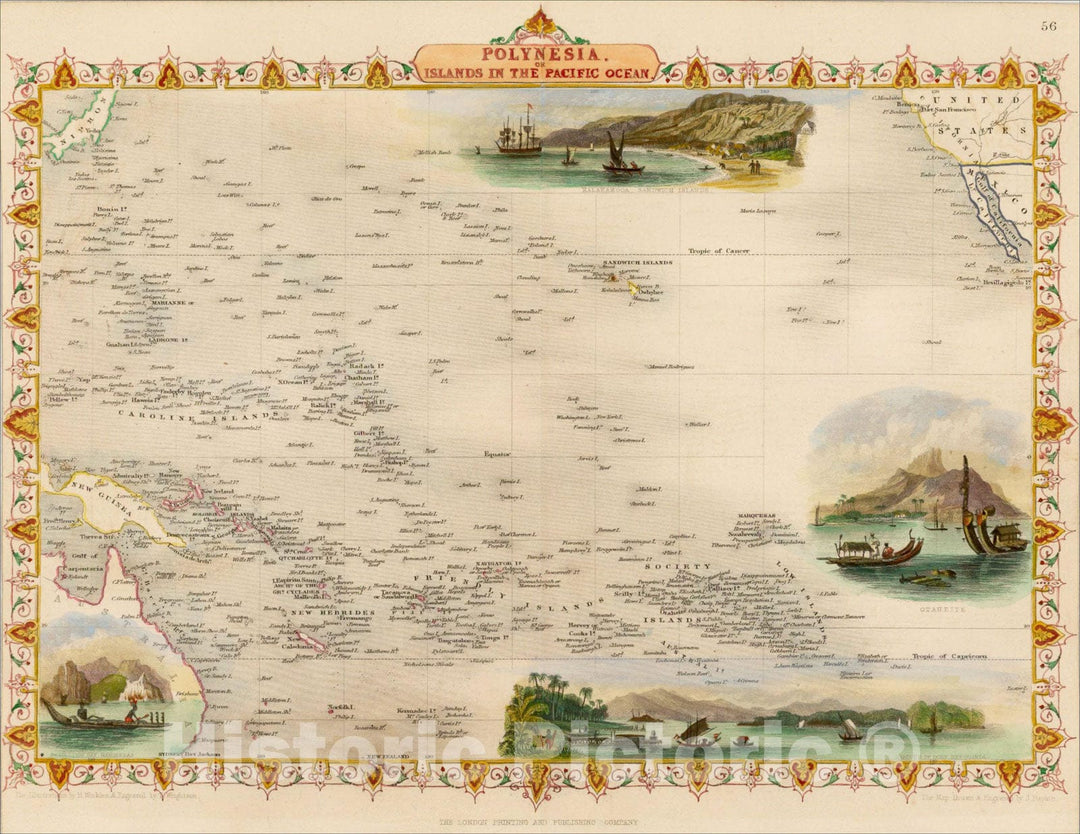 Historic Map : Polynesia, or Islands In the Pacific Ocean, 1851, John Tallis, v2, Vintage Wall Art