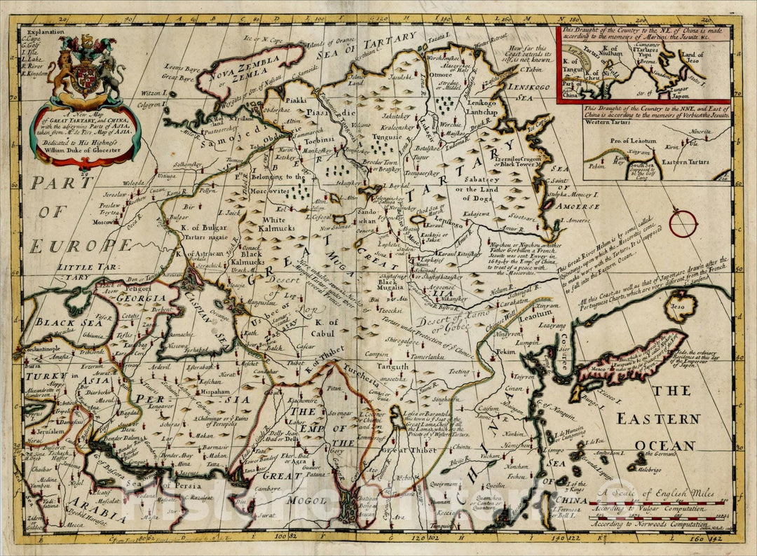 Historic Map : A New Map of Great Tartary and China, with the adjoyning Parts of Asia, Taken from Mr. De Fer's Map of Asia, 1700, Edward Wells, v1, Vintage Wall Art